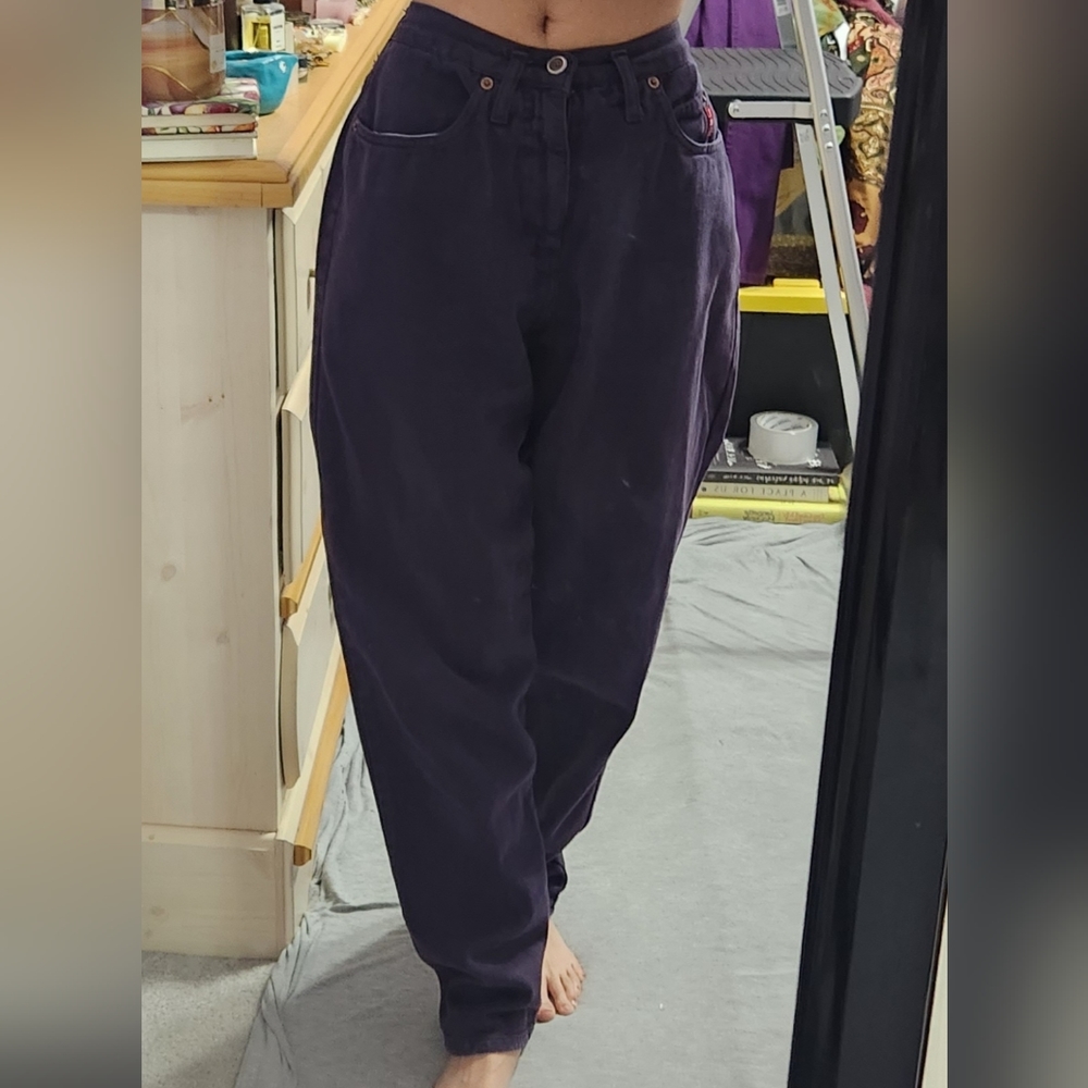 RARE!! Vintage l.e.i Purple Denim High Rise Baggy Relaxed Tapered Leg Mom Jeans